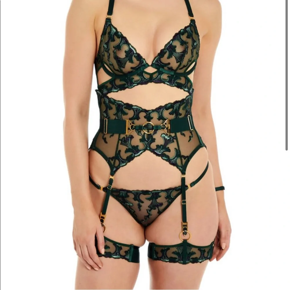 SOLD Bordelle Aurea Garters Eden Green Adjustable NWT - Picture 1 of 5